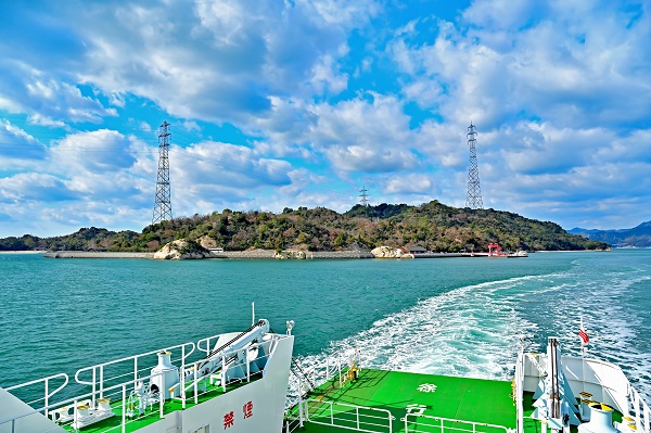 Okunoshima seen from the ferry.