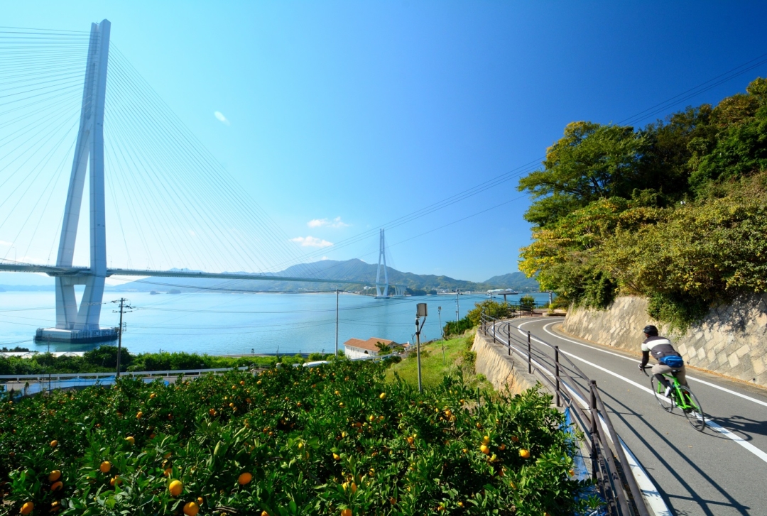 在島波海道上騎行。